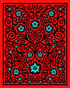 Red Black Teal Floral Swirl Harmony Rug