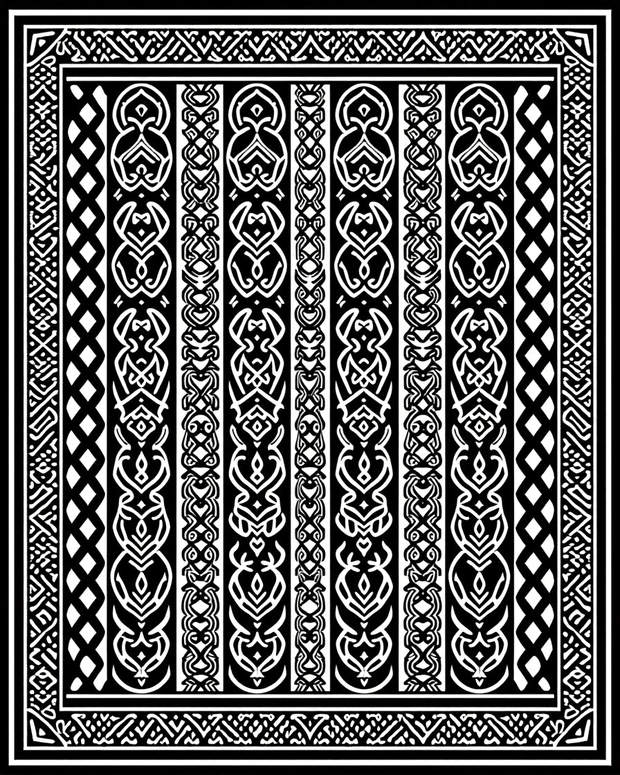 Black White Celtic Knot Border Rug