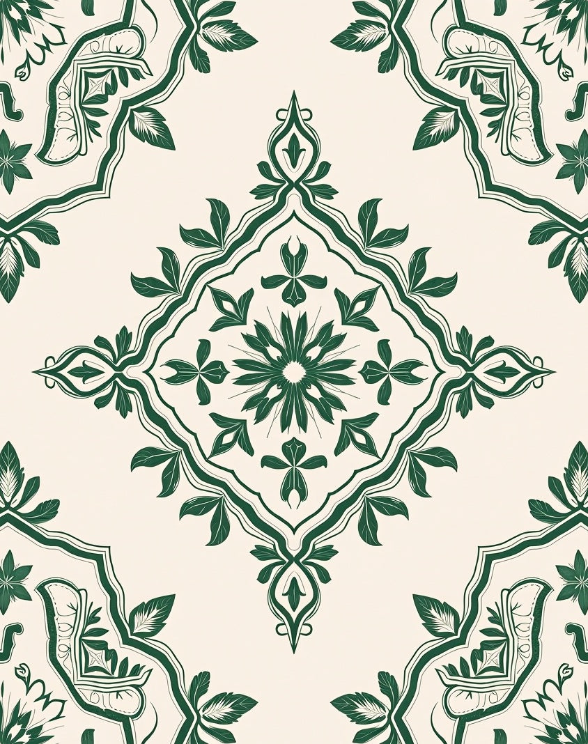 Forest Green Ornate Blossom Frame Rug