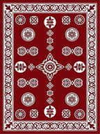 Deep Red Geometric Medallion Border Rug