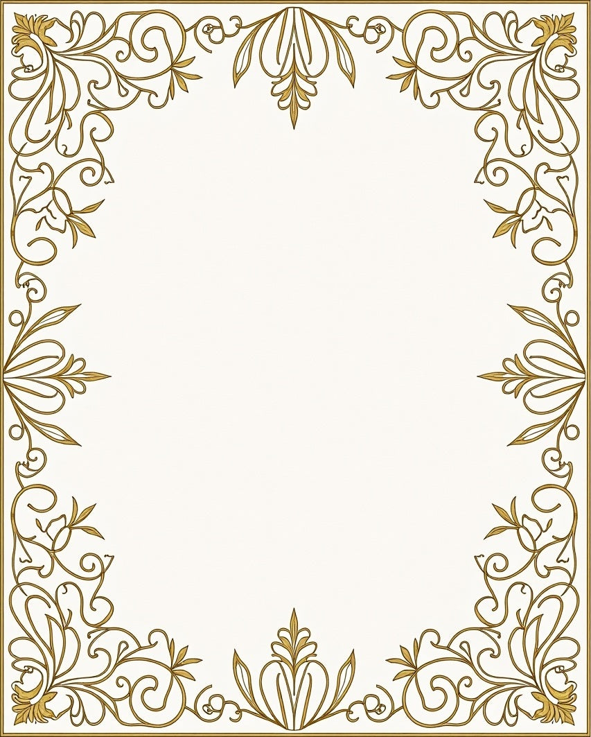 Ornate Gold Scrollwork Border Rug