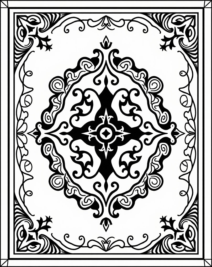 Classic Black White Scrollwork Medallion Rug