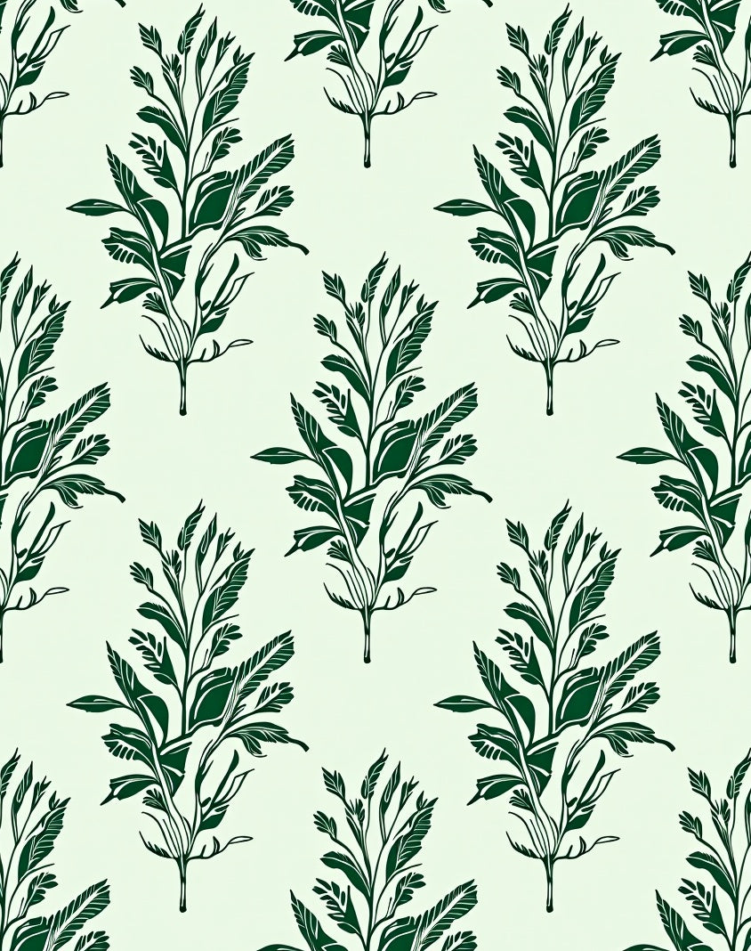 Dark Green Botanical Branch Repeat Rug