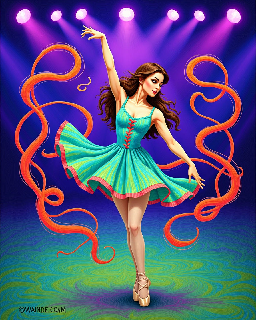Dancer's Aqua Skirt Swirling Ribbons Rug