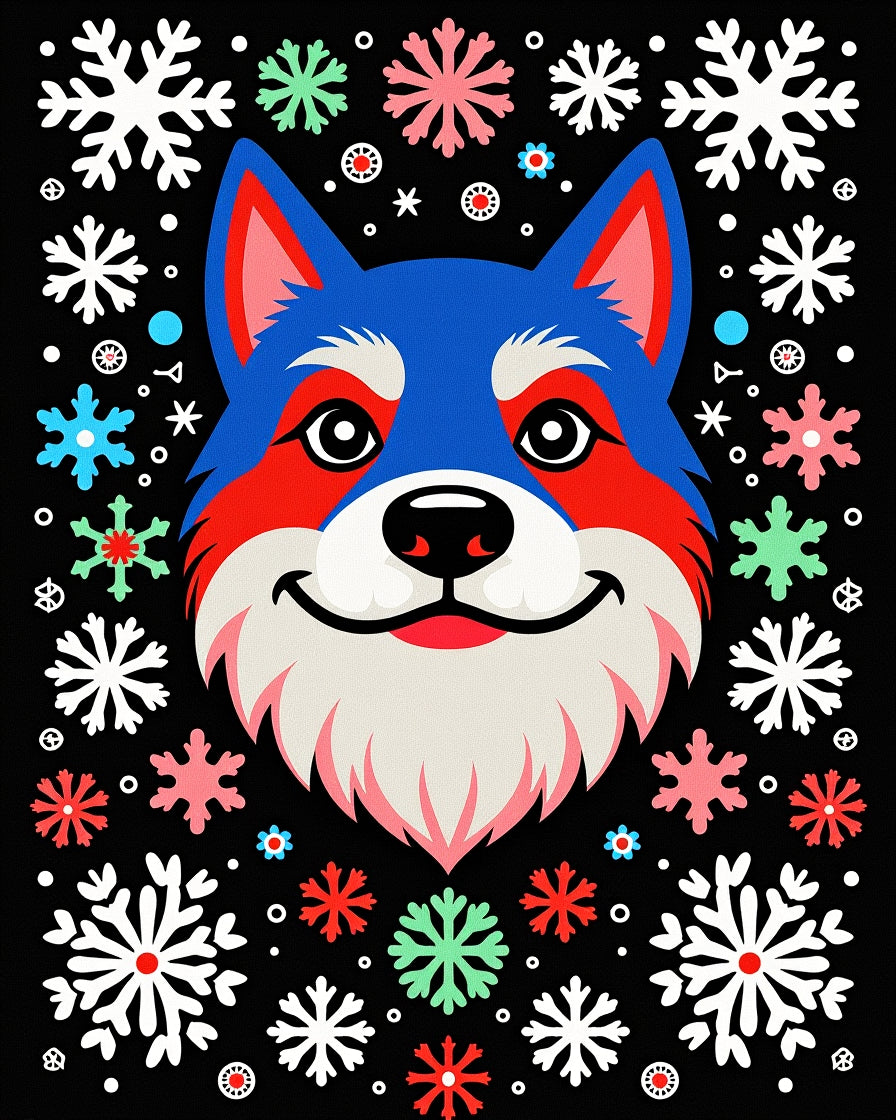 Whimsical Blue Wolf Snowflakes Rug