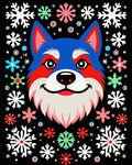 Whimsical Blue Wolf Snowflakes Rug