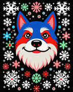 Whimsical Blue Wolf Snowflakes Rug