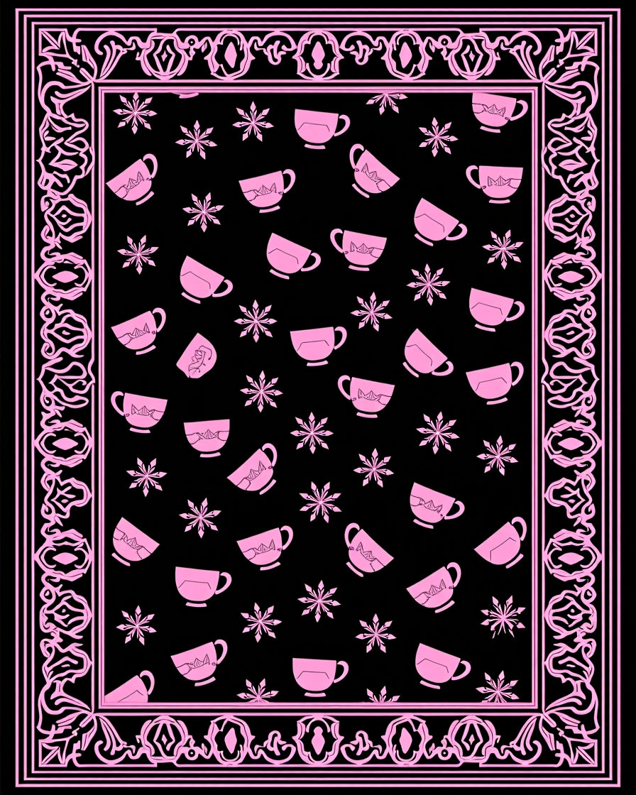 Pink Cup Floral Border Rug