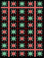 Red Green Snowflake Bordered Grid Rug