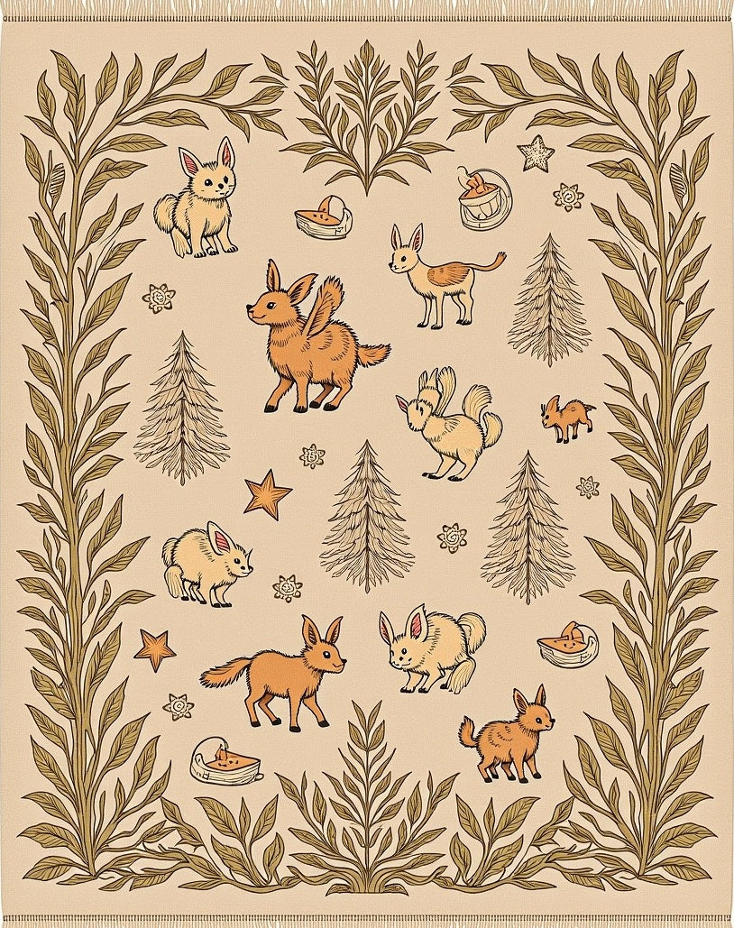 Woodland Creatures Botanical Border Rug