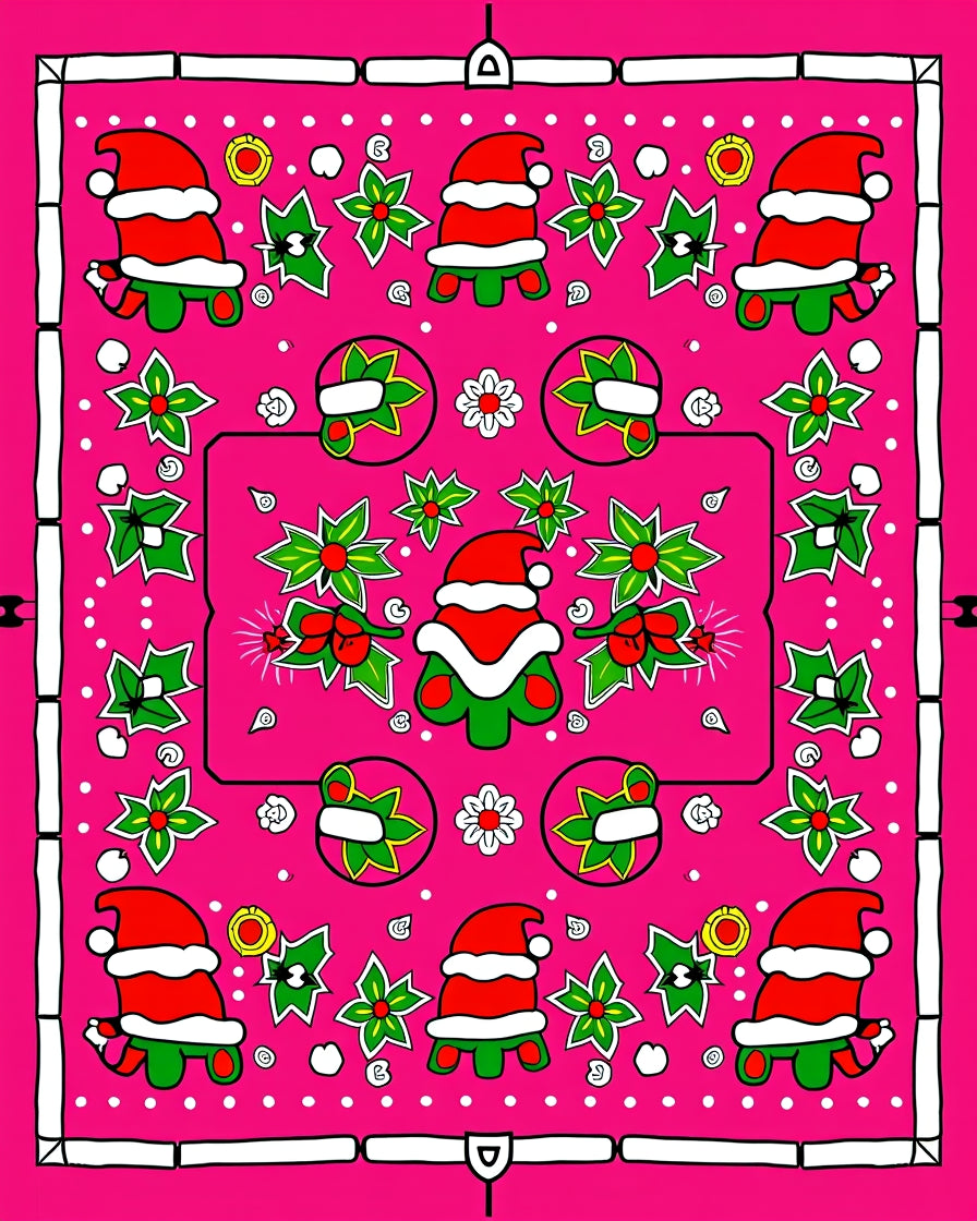 Pink Festive Santa Holly Blossom Rug