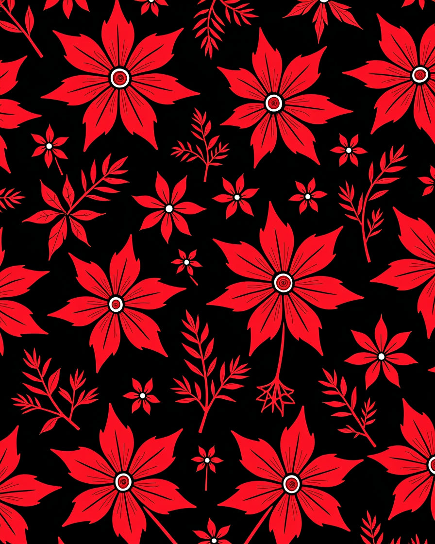 Bold Red Tropical Flower Medley Rug