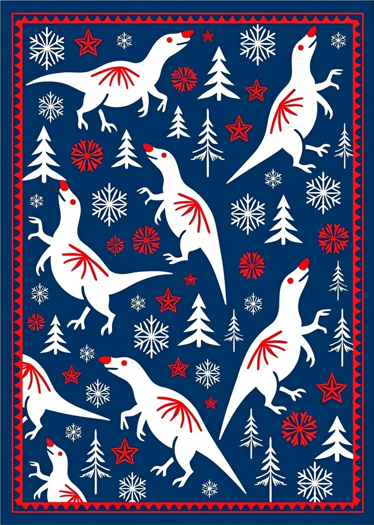 White Dinosaurs In Snowy Forest Rug