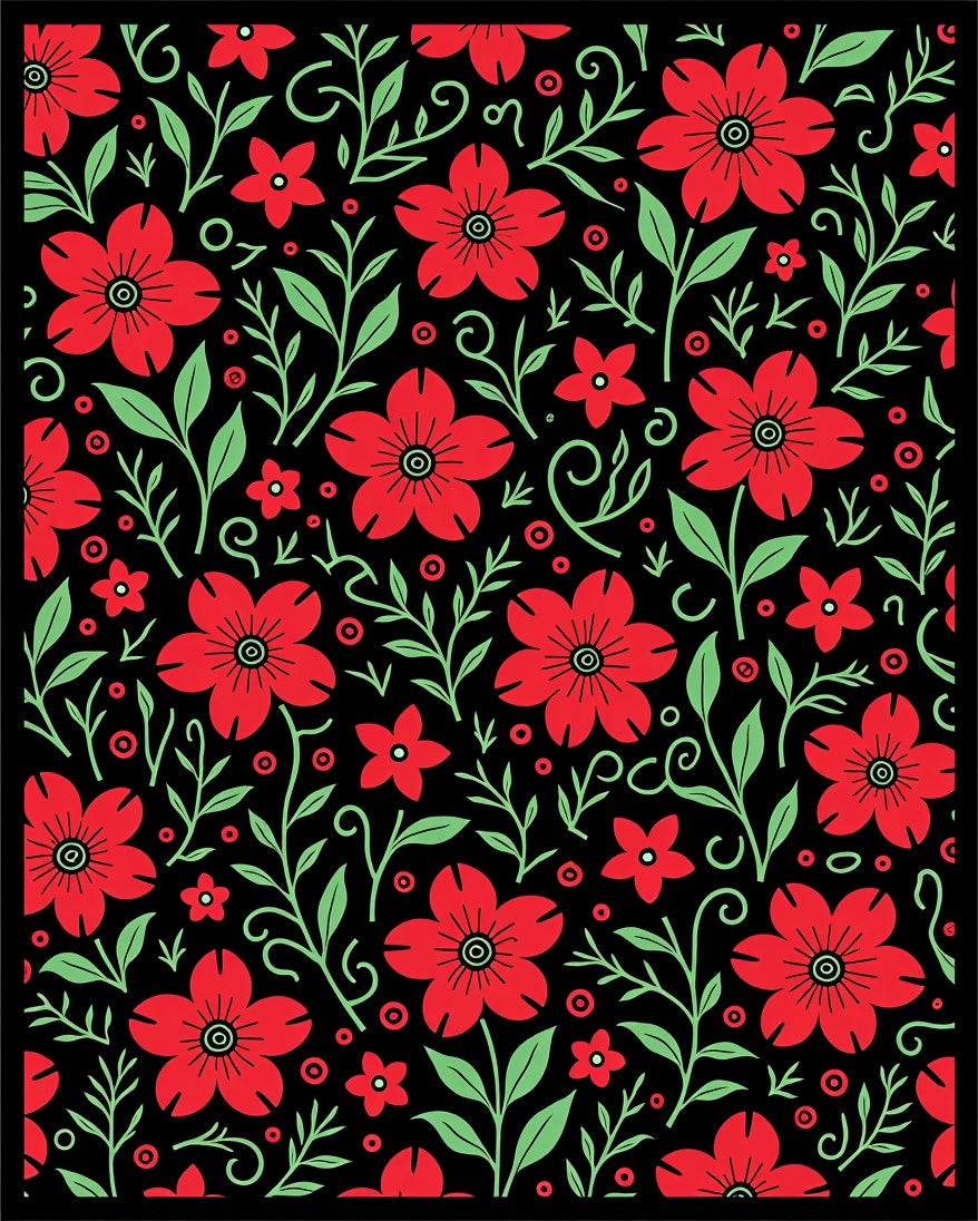 Crimson Red Floral Garden Motif Rug