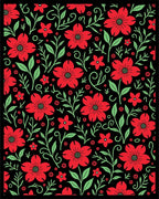 Crimson Red Floral Garden Motif Rug