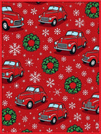Red Vintage Cars Christmas Snowflakes Wreaths Rug