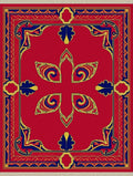 Bold Red Blue Golden Floral Frame Rug