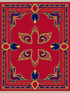 Bold Red Blue Golden Floral Frame Rug