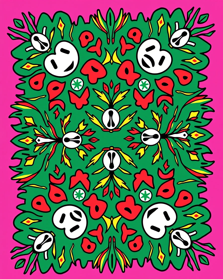 Vibrant Pink Green Abstract Figures Rug