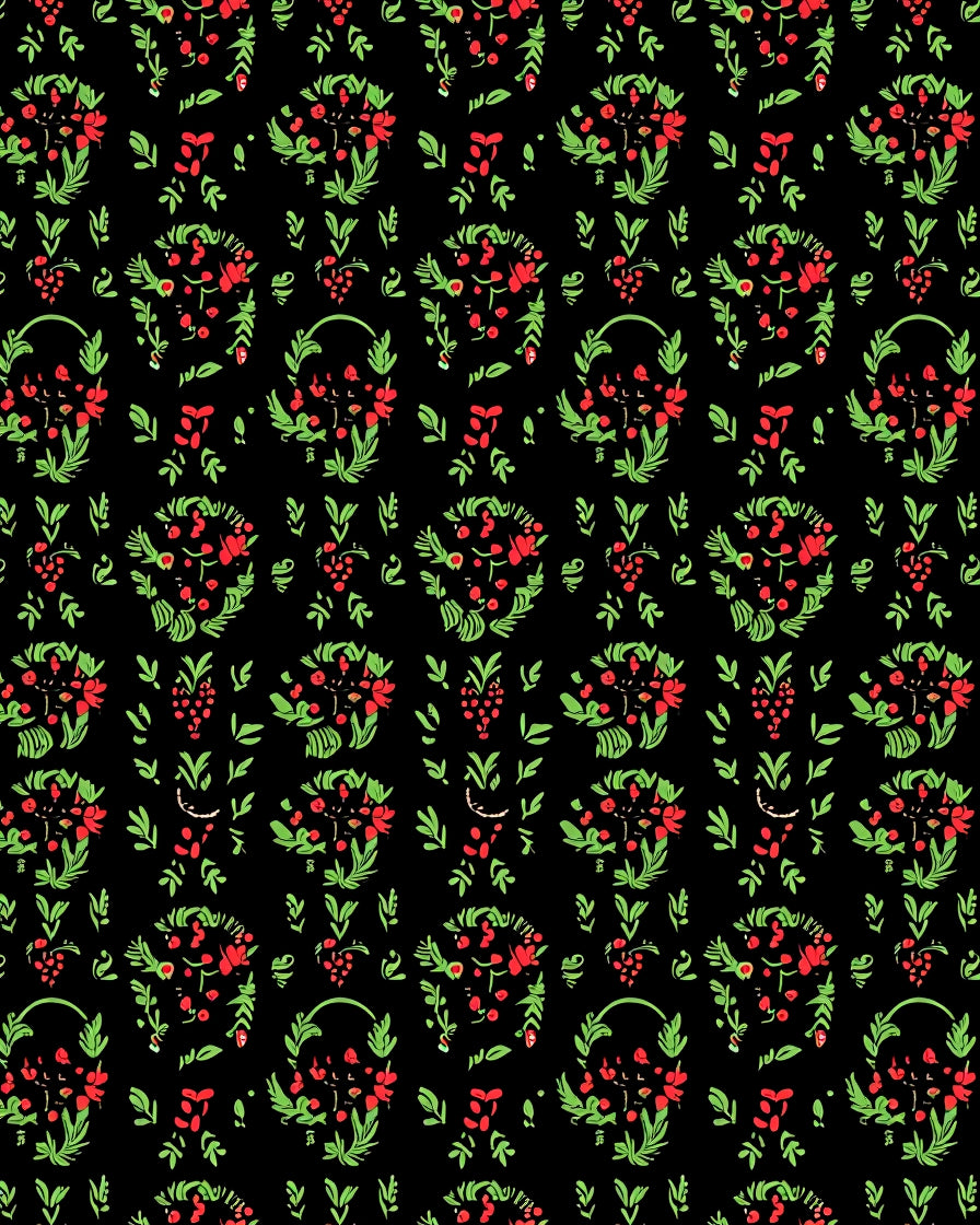 Crimson Floral Garland Black Background Rug