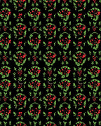 Crimson Floral Garland Black Background Rug