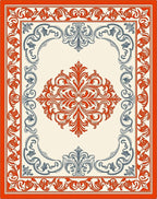 Crimson and Navy Filigree Scroll Rug
