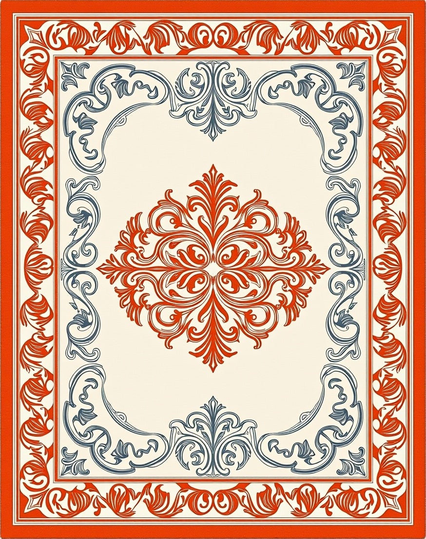 Crimson and Navy Filigree Scroll Rug