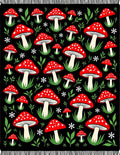 Whimsical Red Mushroom Black Woodland Rug