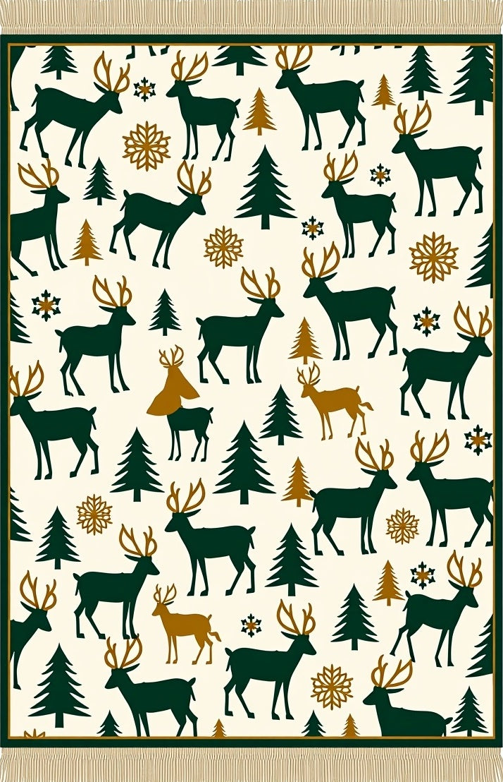 Forest Green Majestic Deer Woodland Scene Rug