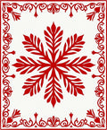 Crimson Snowflake Bordered Art Rug