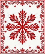 Crimson Snowflake Bordered Art Rug