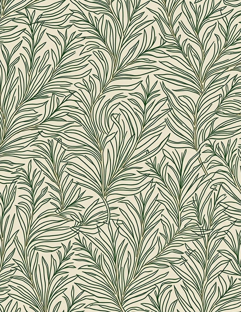 Green Leafy Branches Continuous Line Art Rug