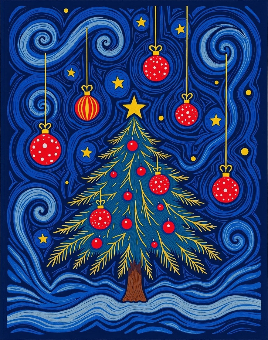 Midnight Blue Starry Night Christmas Tree Rug