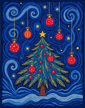Midnight Blue Starry Night Christmas Tree Rug