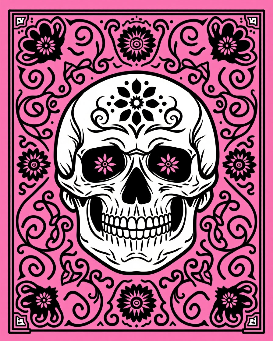 Pink Skull Floral Sugar Candy Art Rug
