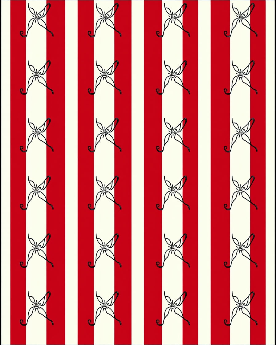 Bold Red Cream Stripe Butterfly Rug