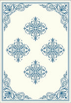 Ivory Blue Floral Medallion Border Rug