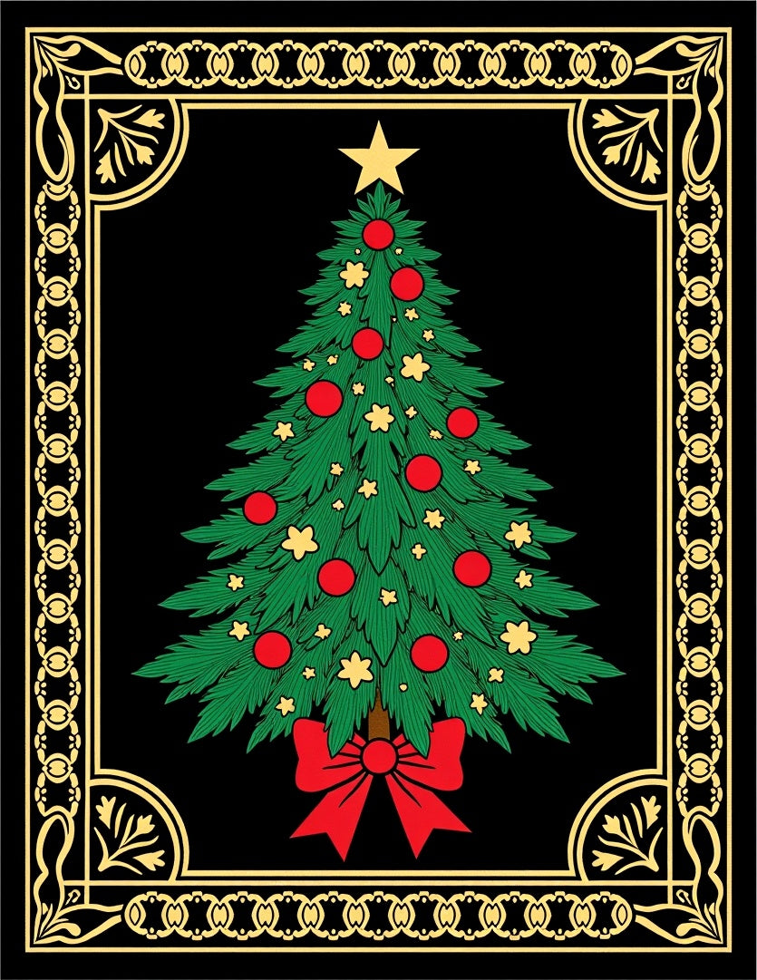 Vintage Red Bow Christmas Tree Rug