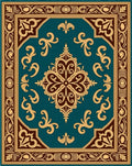 Ornate Teal Gold Floral Medallion Rug