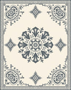 Ornate Cream Gray Floral Medallion Rug