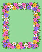 Whimsical Floral Border Pink Yellow Purple Rug