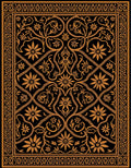Ornate Gold Floral Vines Black Rug