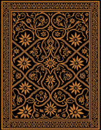 Ornate Gold Floral Vines Black Rug