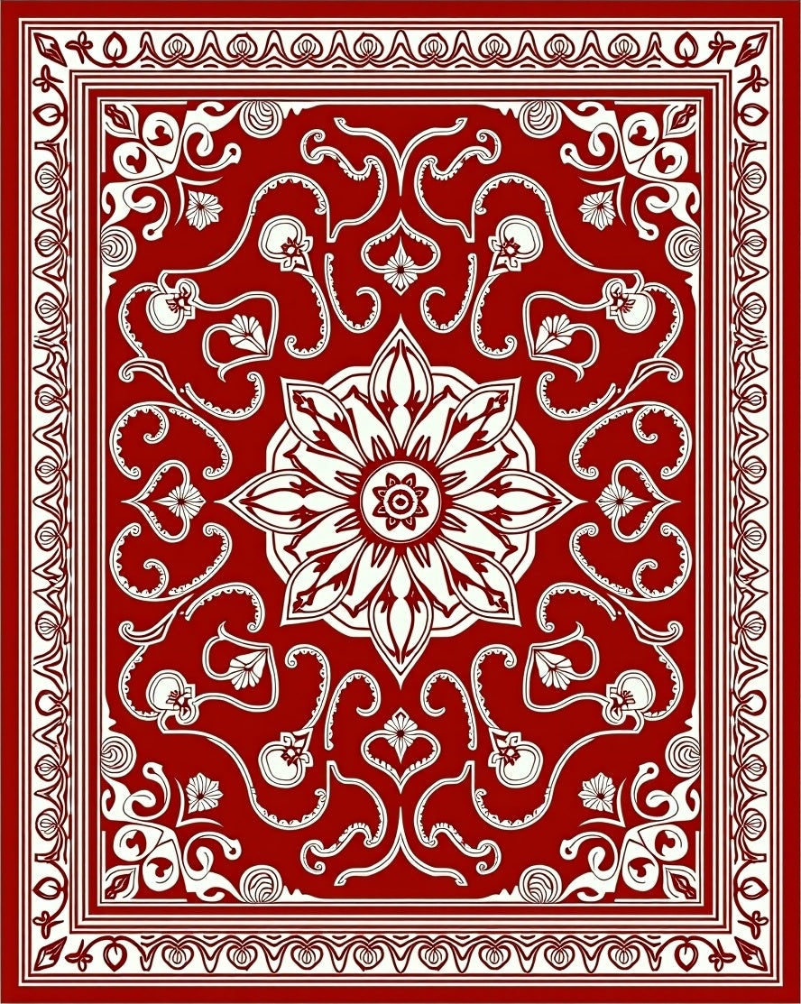 Crimson Floral Medallion Arabesque Rug