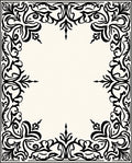 Elegant Black White Floral Arabesque Border Rug