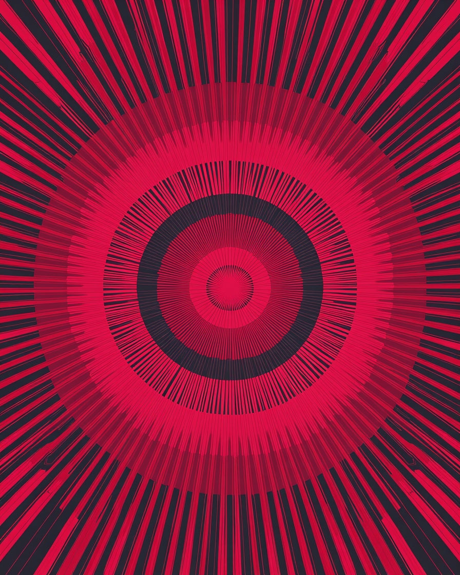 Radiant Crimson Concentric Rays Rug