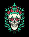 Coral Rose Skull Laurel Wreath Rug
