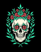 Coral Rose Skull Laurel Wreath Rug