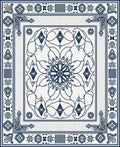 Linen White Navy Floral Medallion Frame Rug