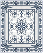 Linen White Navy Floral Medallion Frame Rug